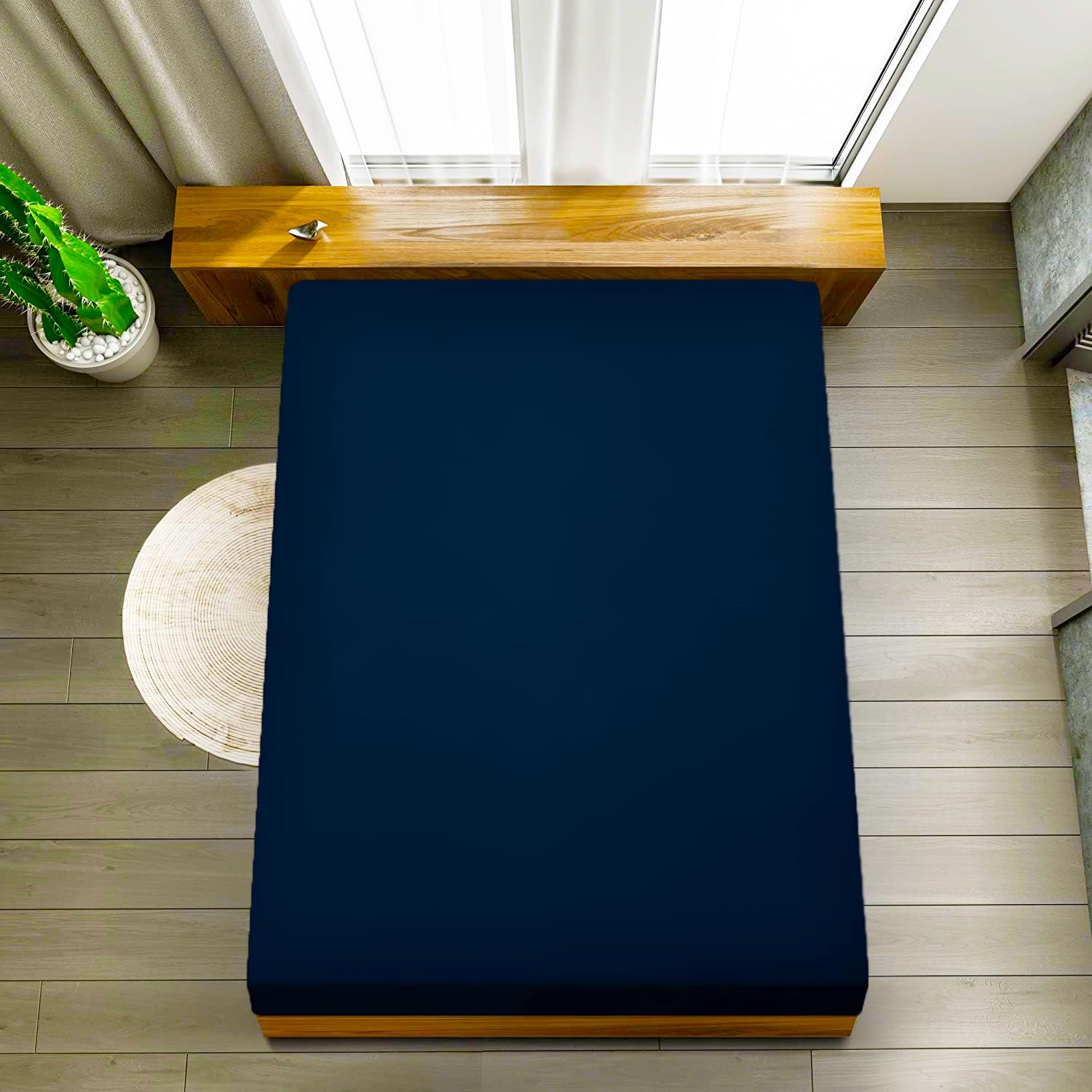 Ev Dekor Fitted Sheet Single, Navy - Deep Pocket Bedsheet 10inch (25 cm) - Soft Brushed Microfiber Fabric - Shrinkage and Fade Resistant - Bottom Sheet - Double Bed Fitted Sheets