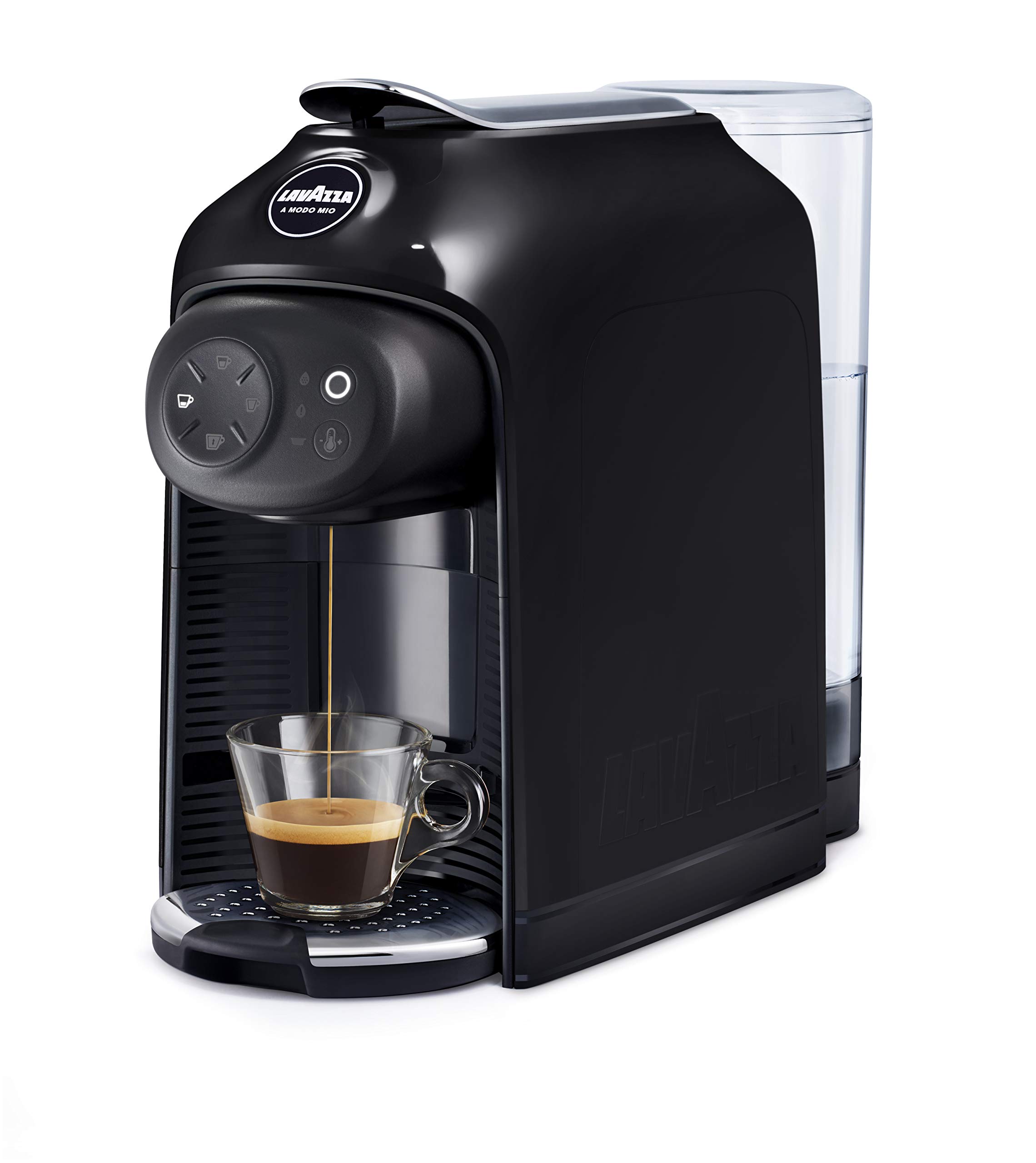 Lavazza, A Modo Mio Idola, Coffee Capsule Machine, Compatible with A Modo Mio Capsules, Quiet, with Adjustable Cup Rack and 1.1 L Tank, Automatic Shut-Off, 1500 W, 220–240 V AC, 50–60 Hz, Black