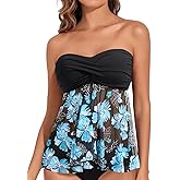 Talisea Women Bandeau Tankini Top Only Mesh Strapless Swimsuits Top Halter Flyaway Bathing Suits No Bottom