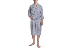 Latuza Men's Woven Cotton Robe Lightweight Summer Short Sleeve Bathrobe