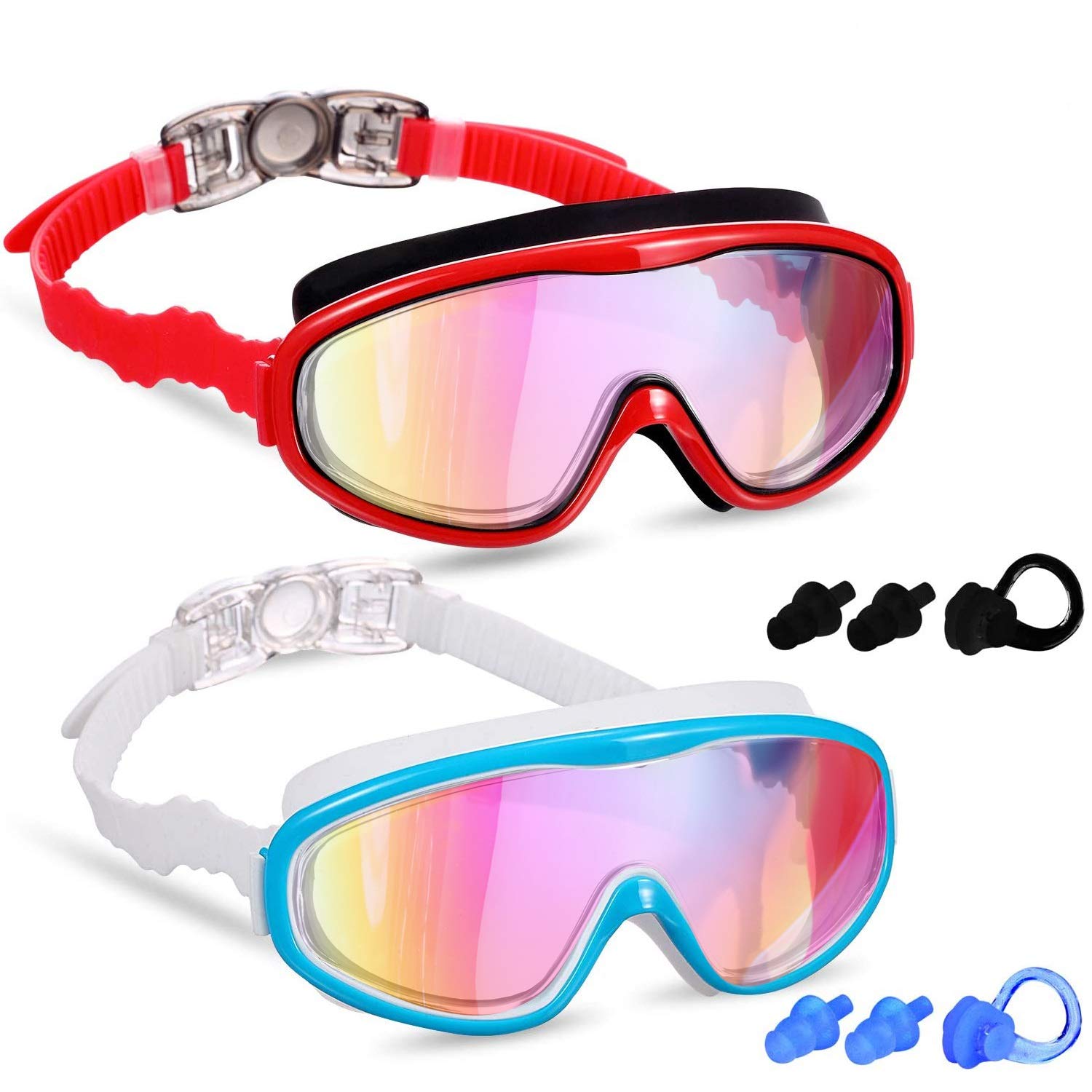 Yizerel 2 Pack Kids Swim Goggles, Swimming Glasses with Electroplating for Children and Early Teens from 3 to 15 Years Old, Wide Vision, Anti-Fog, Waterproof, UV Protection (Set of 2)