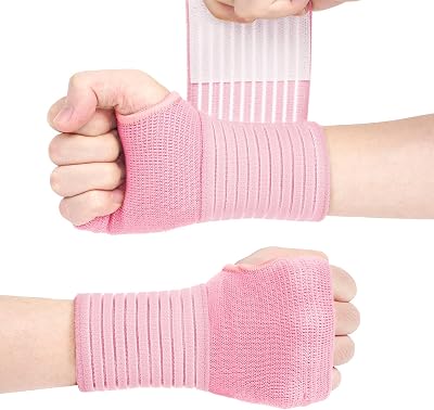 ACWOO Wrist Brace 2 Pack Elastic Support with Strap Pink Right Left