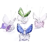H&D HYALINE & DORA Set 4pcs Crystal Flying Butterfly with Ball Base Figurine Cut Glass Ornament Statue Animal Figurine Collection Home Wedding Office Table Decorations