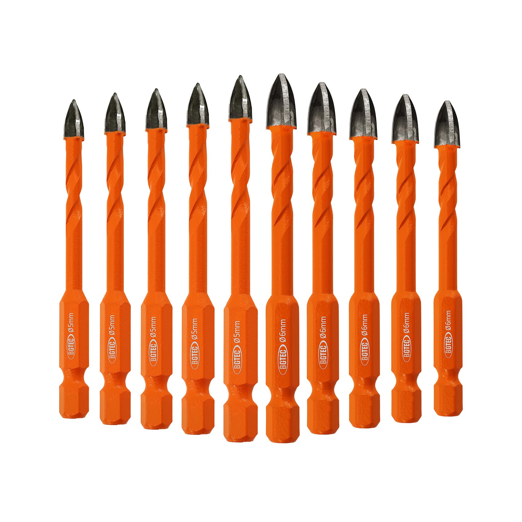 BGTEC Masonry Drill Bits Set - 5mm*5/6mm*5 Tungsten Carbide Tip Tile Drill Bit Set for Ceramic Tile, Brick Wall, Concrete, Wall Mirror, Glass, Plastic and Wood Hex Shank. — image 1