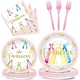 Yiaoyinnz 96Pcs Princess Birthday Party Decorations Princess Themed Tableware Castle Dress Plates Napkins Forks Crown Dinnerware Party Supplies for Girls Bridal Engagement Baby Shower Serve 24 Guests