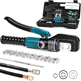 Brileine 10 Tons Hydraulic Crimping Tool with 9 Dies, 12 to 2/0 AWG | Battery Cable Crimper Tool, Wire Rope Crimping Tool for 1/16" 1/8" 3/16" Stainless Steel Cable Railing Tool