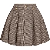 MakeMeChic Women's Houndstooth Plaid Pleated Mini Skirt A Line Y2K Preppy Skirts