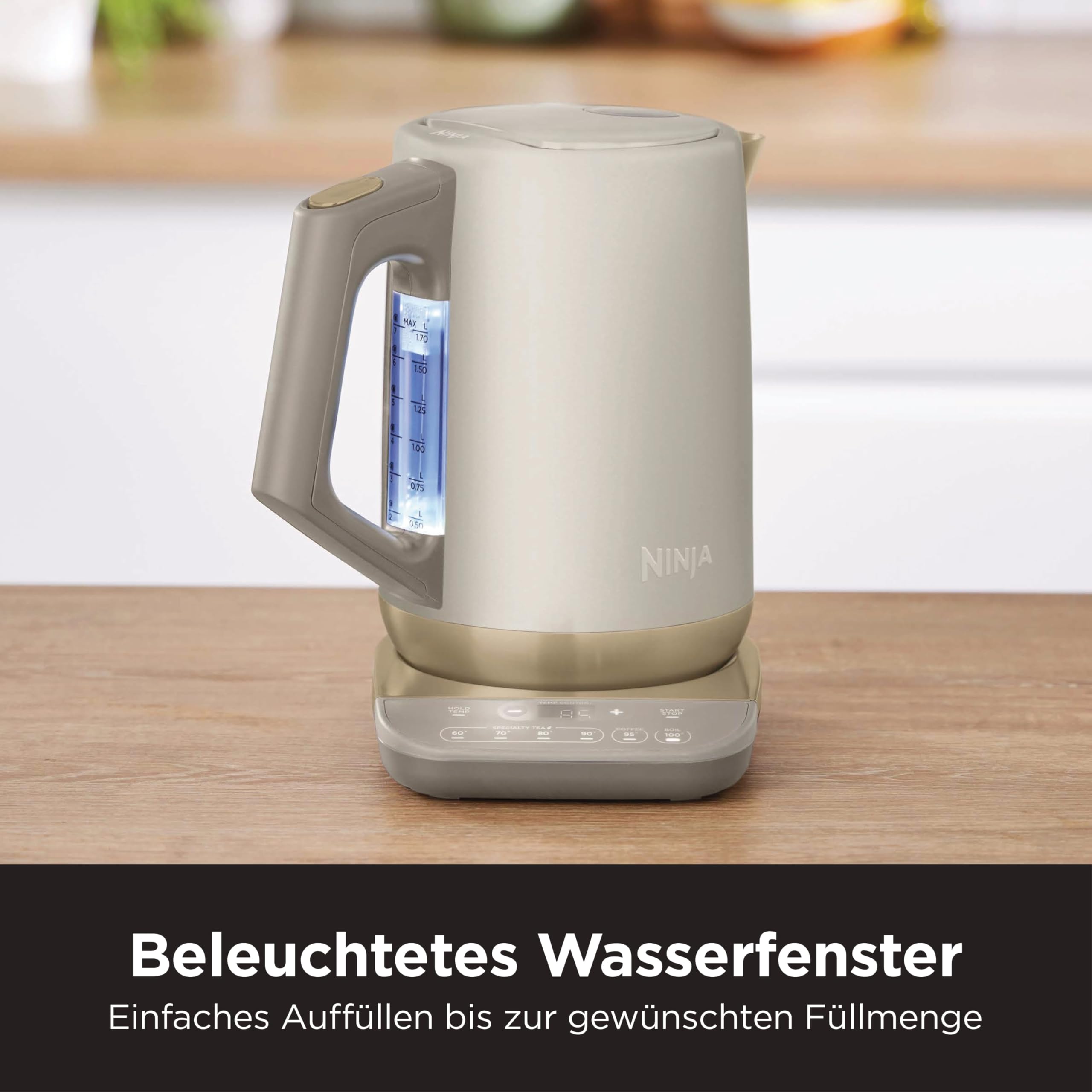 Ninja Perfect Temperature Wasserkocher, 1,7 l, Schnellkochfunktion, 6 Temperaturstufen, Warmhaltefunktion, Stonegold, KT201EUSTGD 5