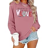 Zylkor Valentine Day Sweatshirt for Women Romantic Love Print Sweater Valentine Love Heart Graphic Casual Long Sleeve Tops