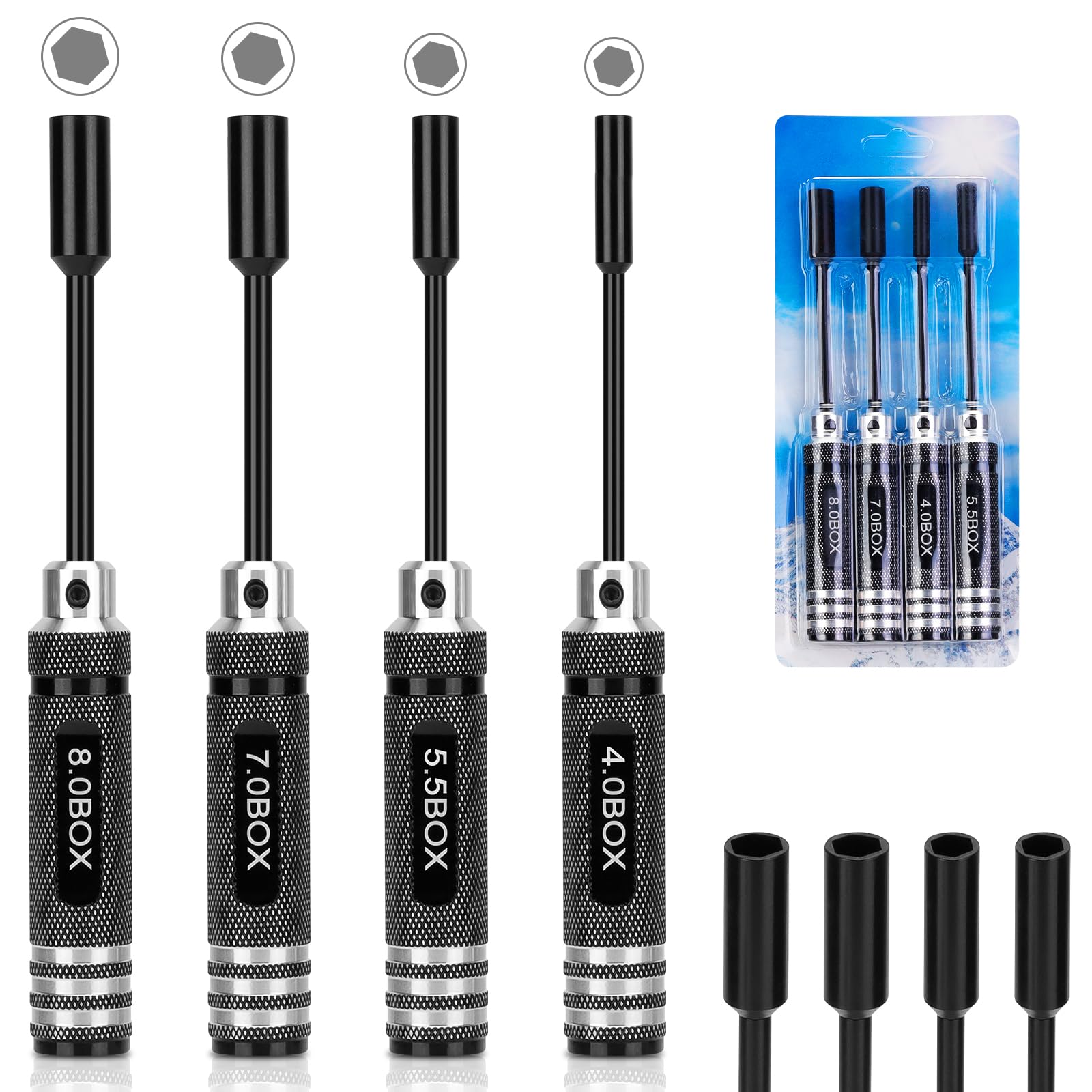 Gruiqrd Hex Screw Driver, 4pcs RC Tools Kit Hexagon Screwdriver Set (4.0mm 5.5mm 7.0mm 8.0mm for RC Car Boat Quadcopter Helicopter Multirotors Models