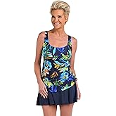 Maxine of Hollywood Women's Shirred Skirted Swim Dress One Piece Swimsuit, Indigo//Indigo Vineyard, 10