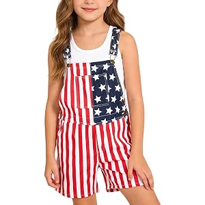 Boys Girls American Flag Denim Bib Overalls Toddler 4th of July Outfits 250th Anniversary Shortalls Patriotic Romper Jumpsuit