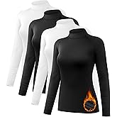 NebuKinex 4 Pack Women's Thermal Shirts Fleece Lined Mock Turtle Neck Tops Compression Long Sleeve Athletic Base Layer