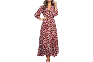 NDVYXX Valentines Day Dress Women Long Sleeve Crew Neck High Waisted Maxi Dress Slim Fit Printed Boho Prom Dresses