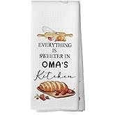 Mcehtle Oma Gifts Kitchen Towels, Grandma Gift for Grandmother, Grandma Gifts from Grandkids Grandchildren, Everything is Sweeter in Oma's Kitchen Decorative Tea Towel Dish Towels 16x24 Inch