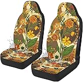 Temdrsuy Boho Car Seat Covers Cute - 2PCS Waterproof Front Seat Covers with Car Drying Towel, Airbag Compatible, Universal Fit for Most Vehicle Car Seat Protector for Women SUV Sedans Truck