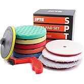 SPTA 10pcs Polishing Pads Kit, 7 Inches Large Size Buffing Pads, Car Foam Buffing Sponge Pads Kit with 5/8"-11 Backing Plate for Car Waxing Polishing