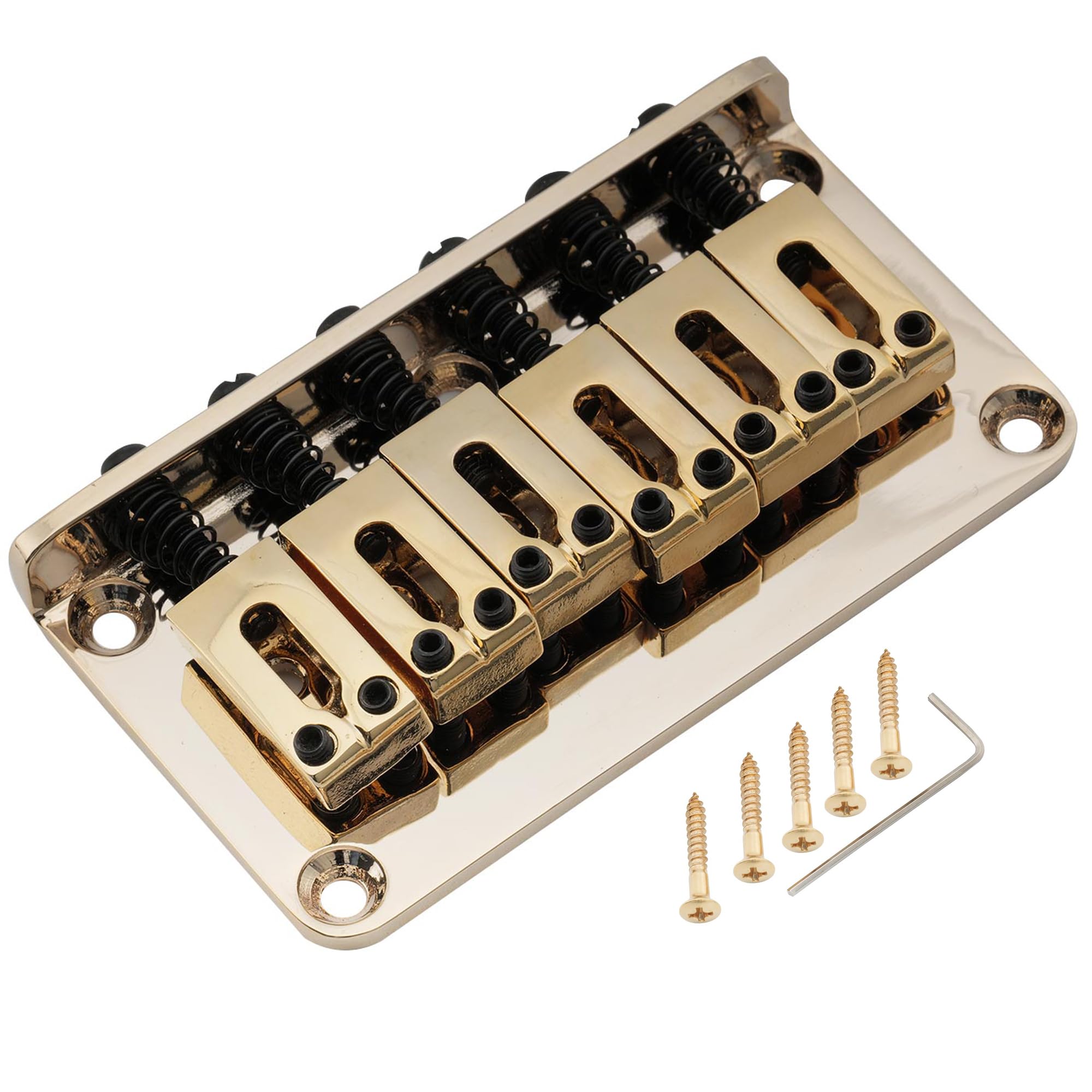 Musiclily Pro 52.5mm Modern Hardtail Fixed Bridge for Strat Tele Style Electric Guitar, Gold