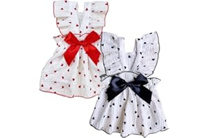 QWINEE 2pc Heart Print Dog Cat Dress Bow Decor Cute Dog Dresses Puppy Tutu Skirt Chihuahua Teddy Pomeranian Dress Birthday Holiday Clothes for Cat Kittens Small Medium Large Dogs Black and White L