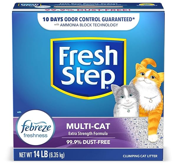FRESH STEP MULTI-CAT EXTRA STRENGTH SCENTED LITTER WITH THE POWER OF FEBREZE, CLUMPING CAT LITTER, 14 POUNDS (PACKAGE MAY VARY)