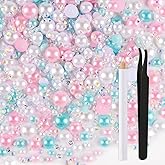 ASTARON 50g Mix Flatback Rhinestones Half Pearls for Crafts Mixed Size 3mm-10mm Flat Back Rhinestones for Crafts Flatback Pearls for Decorating Tumblers Mugs Nail Art Shoes (Pink Blue Series)