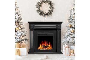 ZAFRO 43 Inch Fireplace TV Stand with Mantel - Electric Fireplace Heater, Wooden Entertainment Center, Adjustable LED Flame, Freestanding (750W/1500W),Black