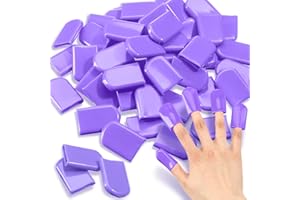 Loopeer 50 Pcs 0.94 x 1.57'' Tanning Finger Tips UV Protection Nail Protector Polish Protector for Fingers PVC Covers Gel Nail Remover Caps Sleeves for Tanning Beds UV Rays(Purple)