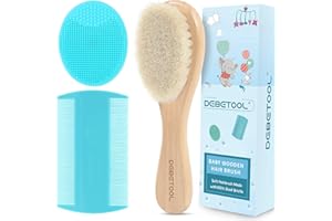 DEBETOOL Cradle Cap Brush and Comb Set with Baby Hair Brush - 3-Piece Wooden Baby Brush Kit for Newborns and Infants