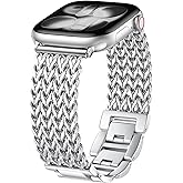 Metal Band Compatible with Apple Watch Bands for Women 40mm 41mm 42mm 38mm 44mm 45mm 46mm 49mm, Dressy Stainless Steel Link Bracelet, Designer Strap for iWatch Series 11/SE/10/9/8/7/6/5/4/3/2/1/Ultra