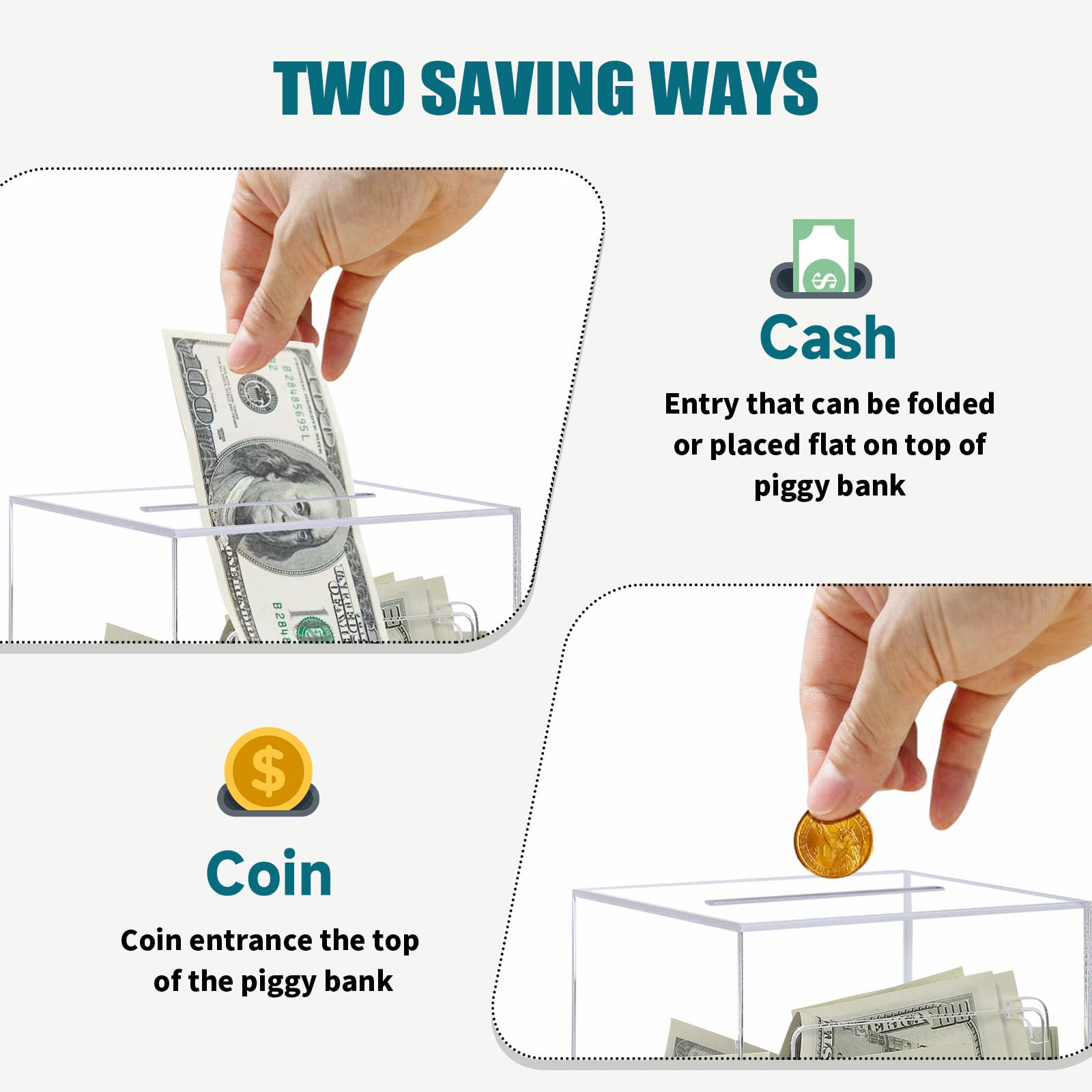 ETPlanet Clear Acrylic Piggy Bank for Adults Kids, Large and Sturdy Money Saving Jar for Cash Coin with Key Change jar, Saving Box for Wedding, Birthday, New Year Gifts and Fun (Clear)