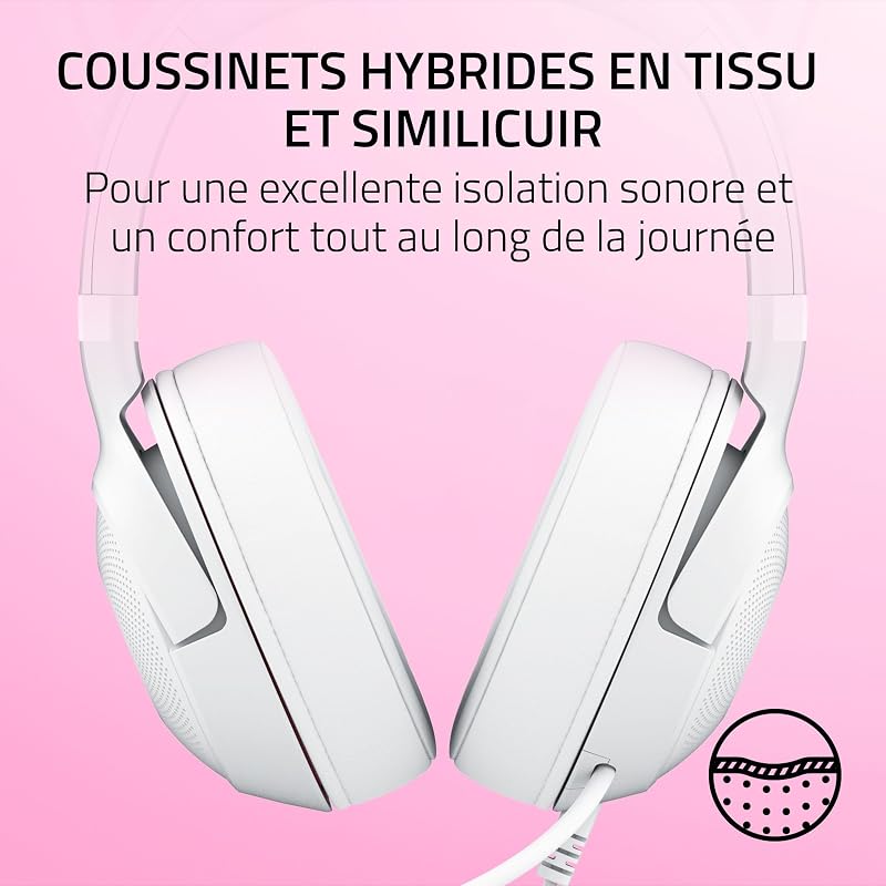 Kraken Kitty V2 - Casque Filaire RGB avec Kitty Ears pour Le Jeu et Le Streaming (325 g, Triforce 40 mm Drivers, HyperClear Cardioid Mic, Surround Sound) Blanc