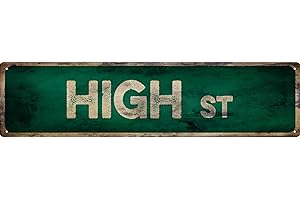 QIXFGUL Vintage Tin Sign Retro Metal High Street Signs Stylish Wall Art Plaques for Home Decor Bathroom Kitchen House and Gothic Wall Decor or as a Unique Poster 16x4 in