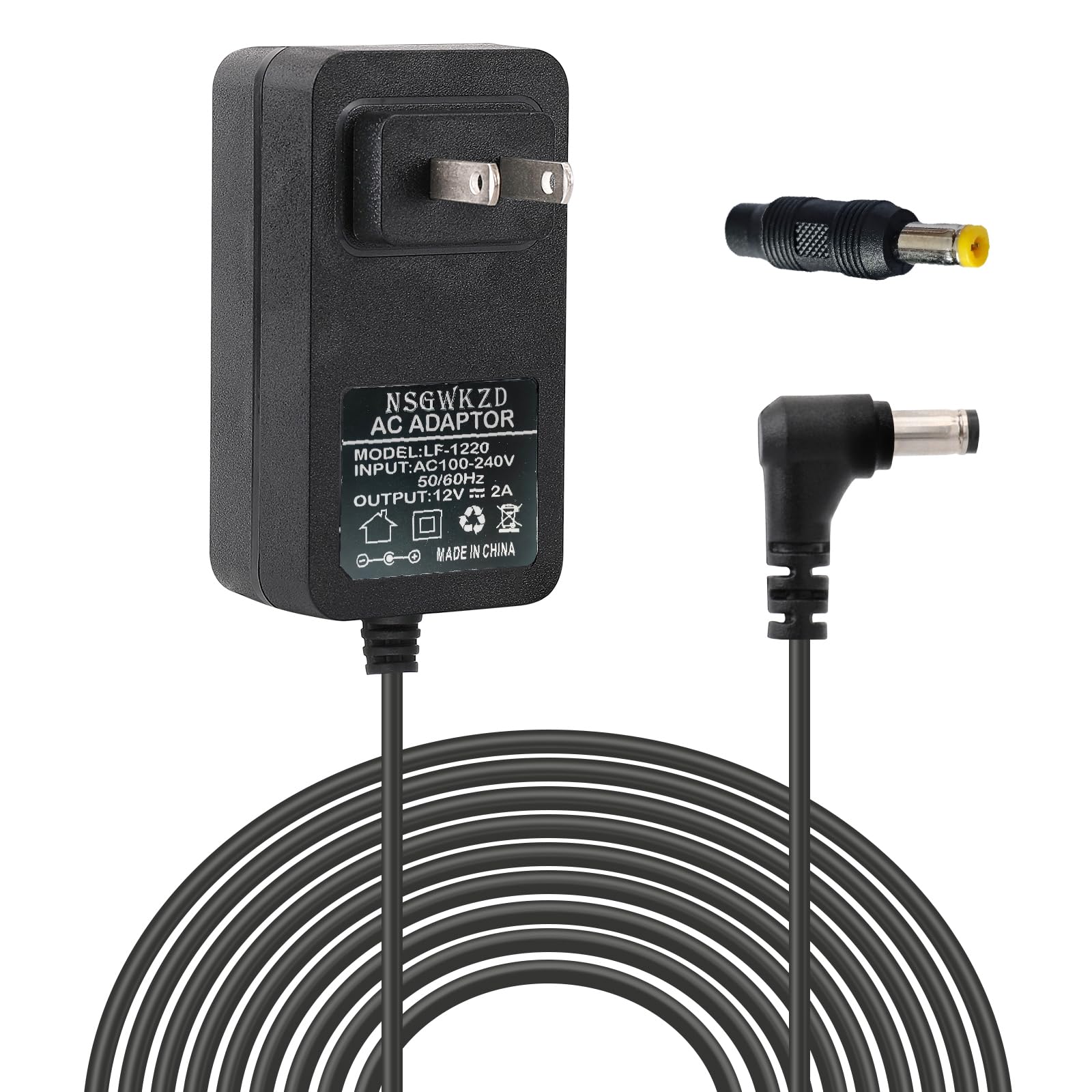 Photo 1 of 12V 2A AC DC Power Adapter 3.5mm x 1.35 mm Plug Charger, 5.5mm x 2.5mm Barrel Connector, Power Supply Charging Cord 6.6 ft