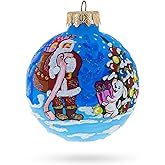 Santa with Gift List and Bunny Glass Ball Christmas Ornament 3.25 Inches