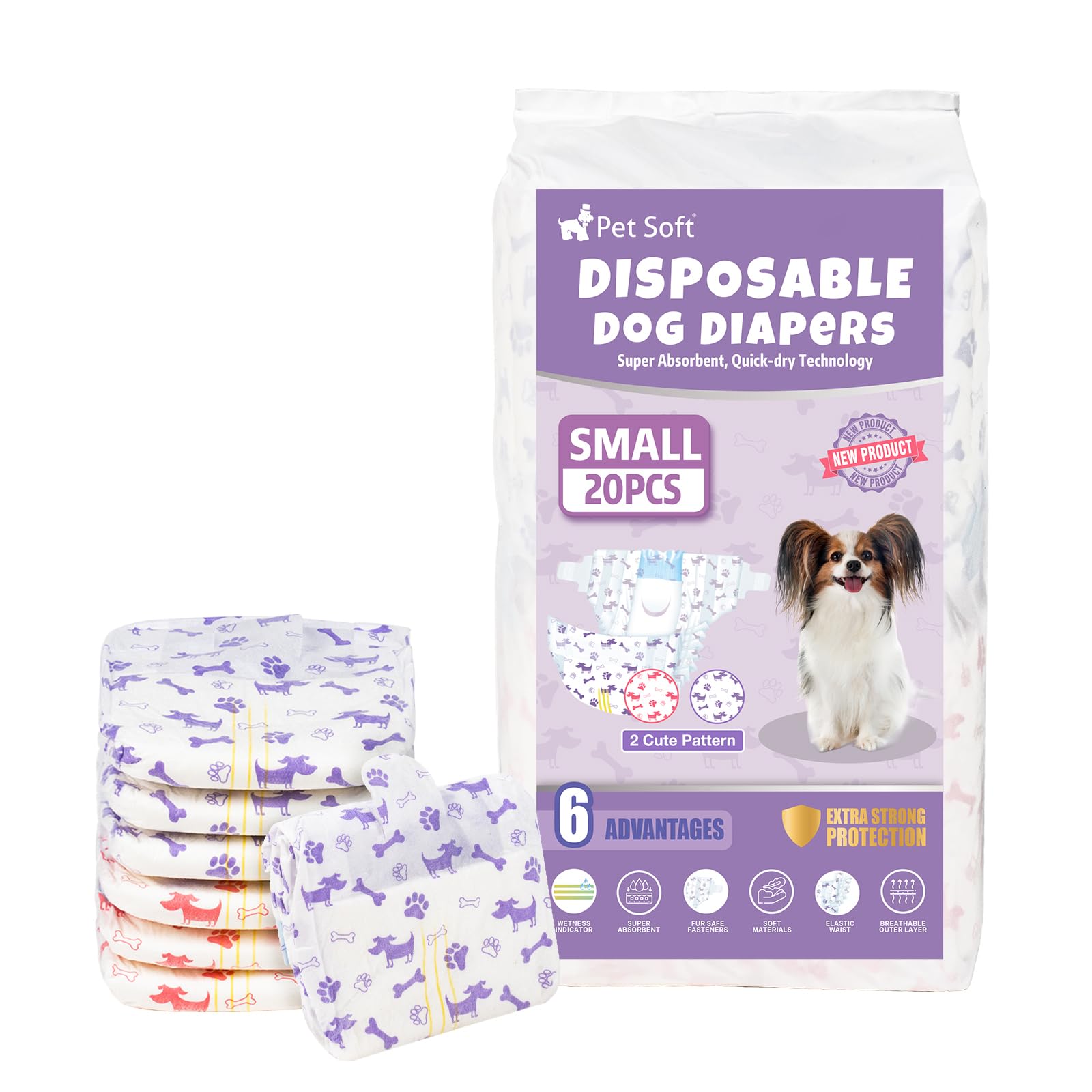 Pet Soft Dog Nappies Female, 20 Count Disposable Dog Period Season Pants, Super Absorbent Disposable Dog Diapers for Female Dogs with Wetness Indicator