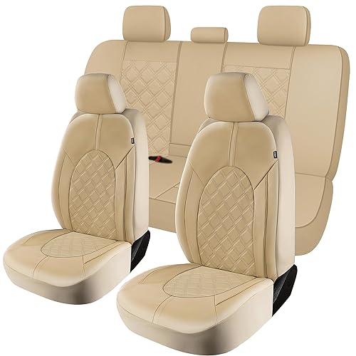 CAROMOP Luxury PU Leather Car Seat Covers Full Set-Waterproof Seat