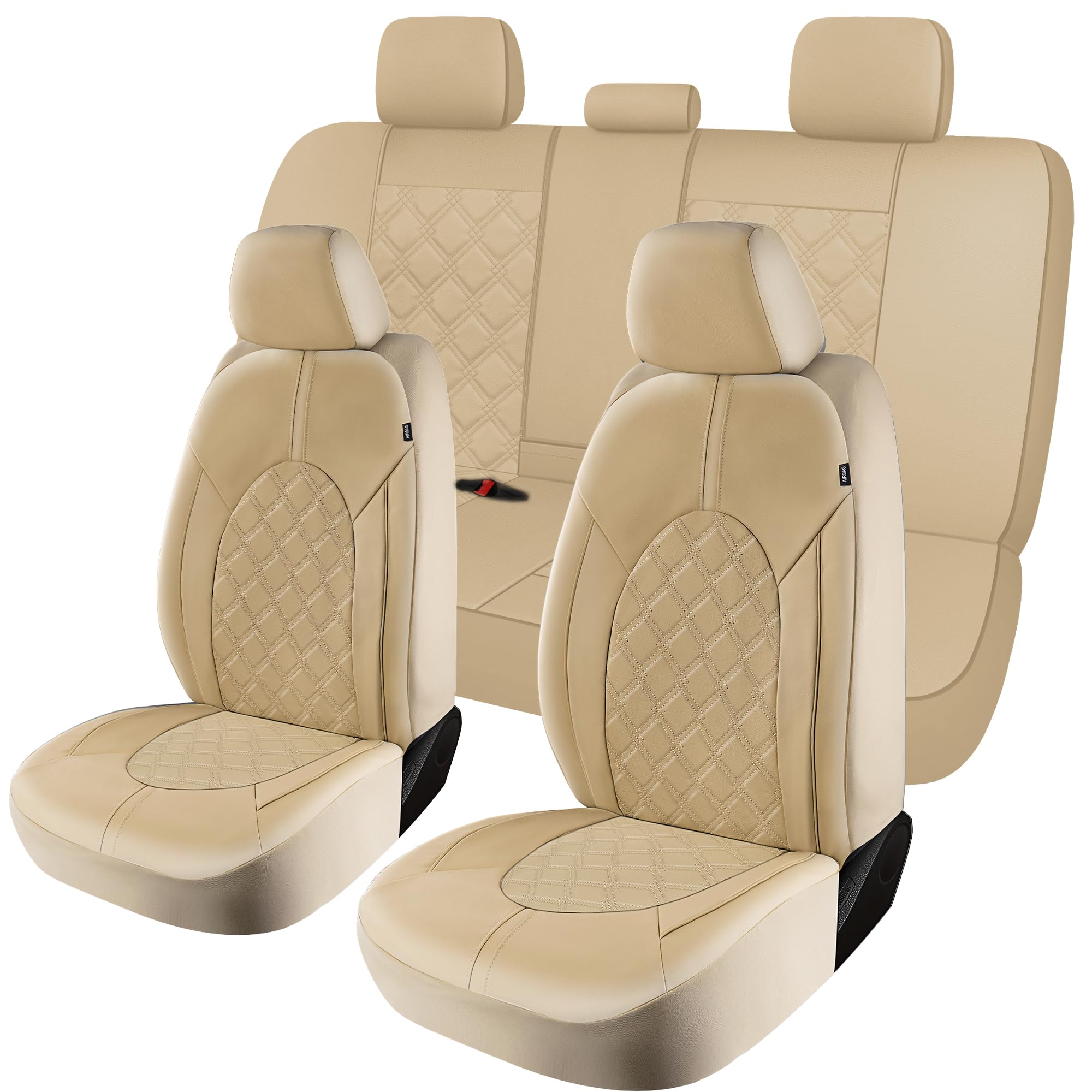 CAROMOP Luxury PU Leather Car Seat Covers Full Set-Waterproof Seat