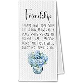 ChissNook Friendship Gifts Kitchen Towel, Friend Hostess Bestie Birthday Gifts for Women, Friendship Blue Hydrangea Dish Tea Towels for Kitchen Decorative, 16x24 Inch