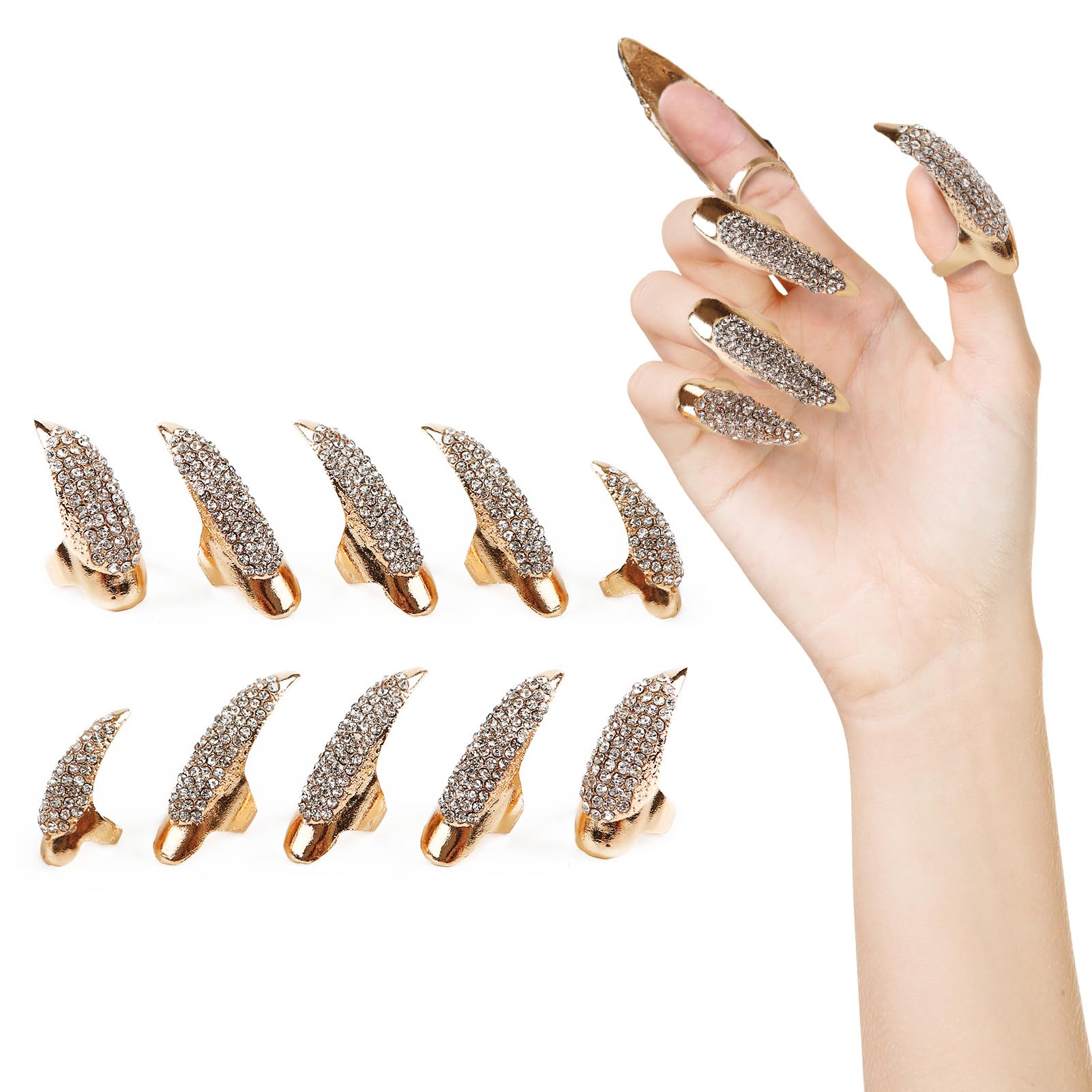 Photo 1 of 10PCS Finger Claws Fake Long Nail Women Halloween Costume Accessories Vampire Cat Wolf Cosplay Gold