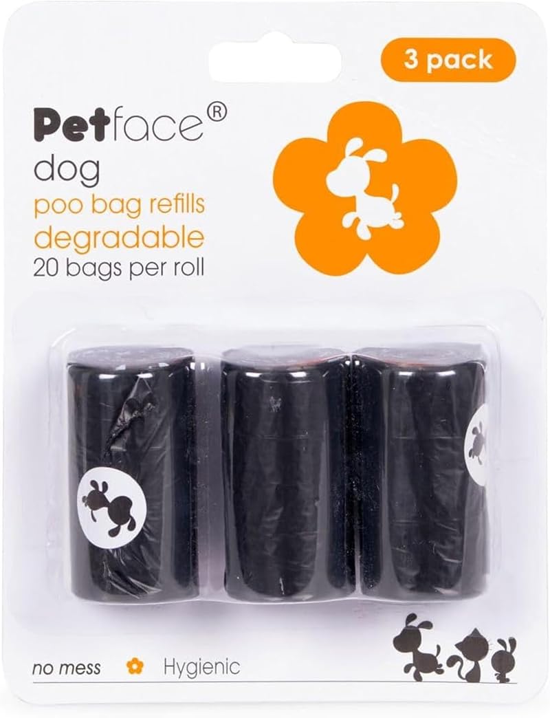 Petface Dog Poop Bag Refills 60 Bags Pack of 3 Degradable Tie Handle