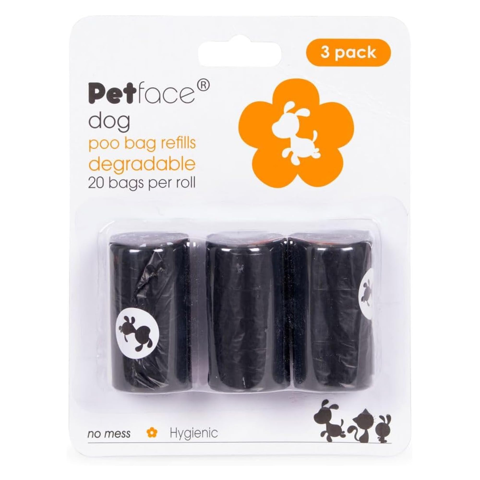Petface Dog Poop Bag Refills, 20 Bags (Pack of 3, 60 Bags in Total)