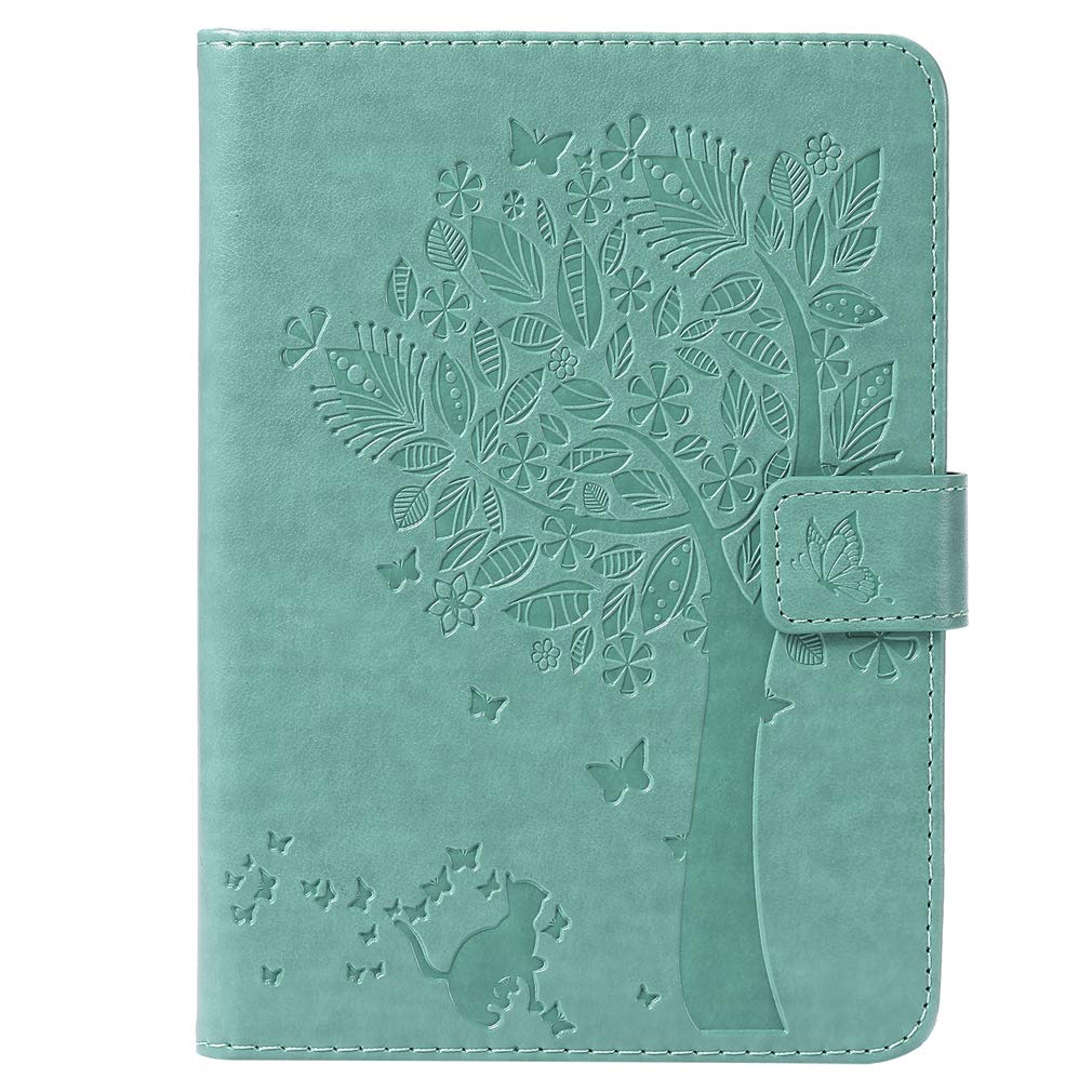 LMFULM® Case for All Kindle Paperwhite (2018/2016/ 2015/2013/ 2012 Models with 6 Inch Display) PU Leather Ultra-Thin Magnetic Leather Cover Embossing Cat and Tree Stand Case Flip Cover Green