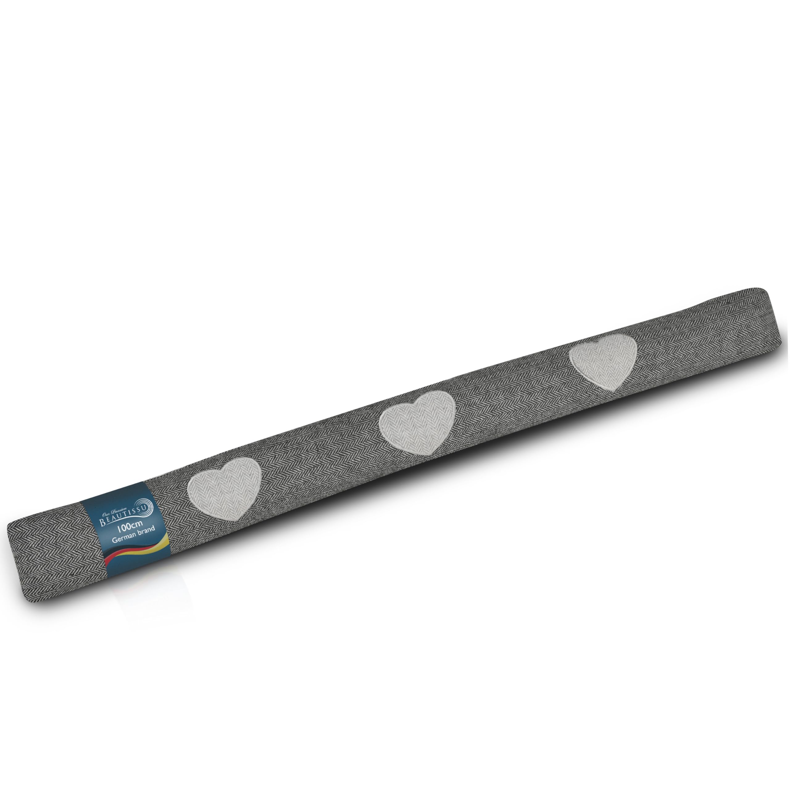 Beautissu Draught Excluder for Doors 100 cm Tuuli HR - 1,1kg Heavy Door Pillow Draft Wind Stopper for Windows - Long Weighted Draft Excluder Cushion Heart Door Sausage in Anthracite