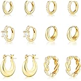 Wgoud Small Gold Hoop Earrings Set for Women, 6 Pairs 14K Gold Plated Hypoallergenic Lightweight Huggie Hoops Earrings, Trendy Cartilage Cubic Zirconia Earrings for Women Gifts.