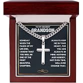To My Grandson Necklace from Grandma | Cross Necklace with Message Card &amp; Gift Box | Birthday, Graduation, Christmas, Easter Gifts for Grandson from Grandparents | Premium Stainless Steel