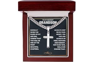 FG FAMILY GIFT MALL To My Grandson Necklace from Grandma | Cross Necklace with Message Card & Gift Box | Birthday, Graduation, Christmas, Easter Gifts for Grandson from Grandparents | Premium Stainless Steel