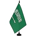 Saudi Arabia Table Flag 5'' x 8'' - Saudi Arabian Desk Flag 21 x 14 cm - Black plastic stick and base - AZ FLAG