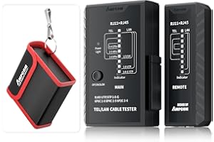 AMPCOM Network Cable Tester RJ45 for LAN & TEL Continuity of RJ45/11/12 CAT5E CAT6 CAT7 UTP & STP Shielded Ethernet Wires Test Tool - W/Carrying Bag - Black