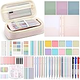 Sinload 72 Pcs Aesthetic School Supplies with Pencil Case 4 Prong Folders 12 Highlighters 20 Mechanical Pencil Pen 500 Sheets Transparent Sticky Note Tabs Stationery for College Office(Pink)