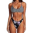 SUUKSESS Women High Waisted Thong Bikini Set Reversible String 2 Piece Swimsuit